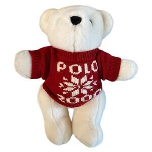 VTG Ralph Lauren Polo 1999 Winter White Bear Plush Red Snowflake Sweater Xmas